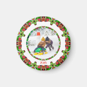 Jolly Festive Custom Christmas Photo Picture Frame Magnet