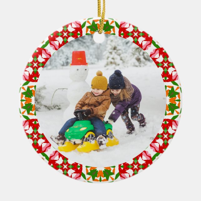 Jolly Festive Red Christmas Photo Picture Frame Ceramic Tree Decoration (Front)