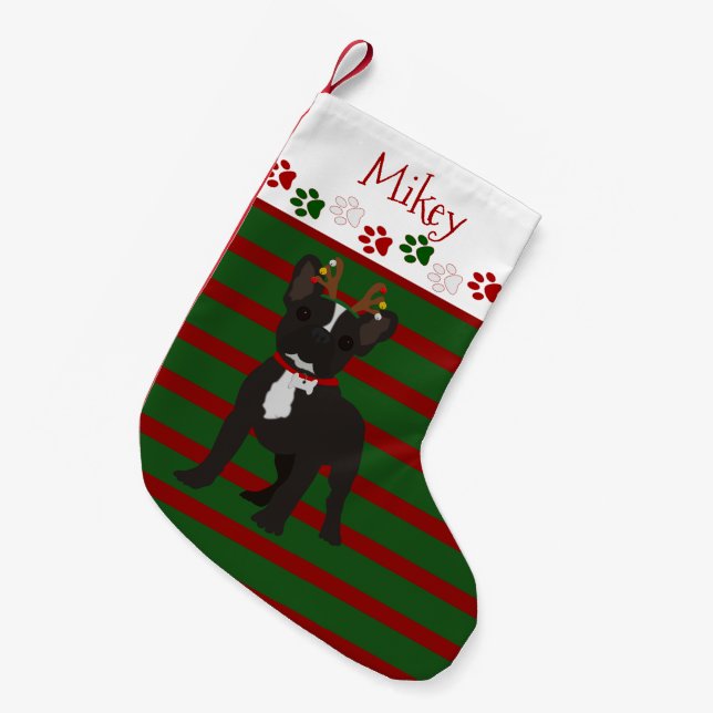 Jolly French Bulldog Black And White Small Christmas Stocking (Front (Hanging))