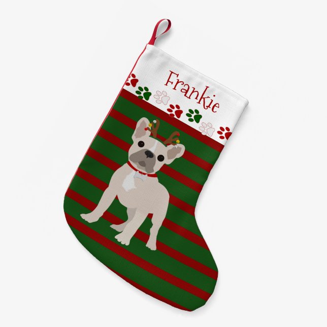 Jolly French Bulldog Buff Colour Small Christmas Stocking (Front (Hanging))