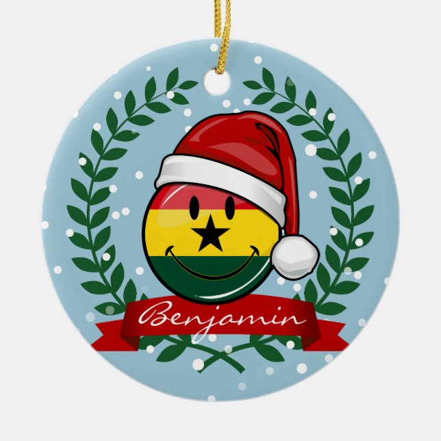 Jolly Ghanian Flag Christmas Style Ceramic Tree Decoration (Front)