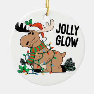Jolly Glow Christmas Reindeer Santa Xmas Holiday Ceramic Tree Decoration