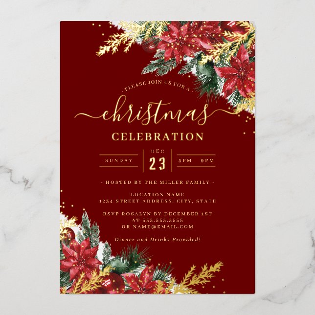 Jolly Gold Leaf Red Foliage Christmas Party       (Front)