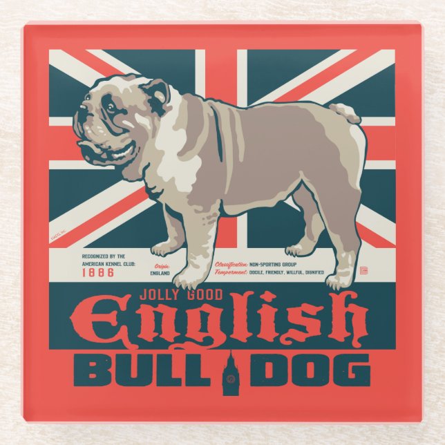 Jolly Good English Bulldog Glass Coaster (Front)