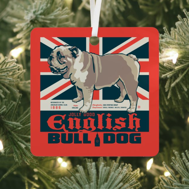 Jolly Good English Bulldog Metal Tree Decoration (Insitu)