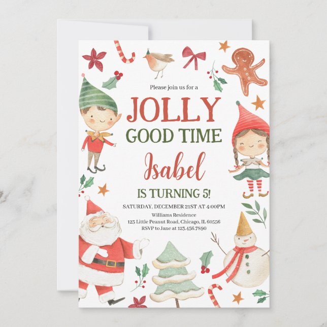 Jolly Good Time Elves Birthday Invitation (Front)