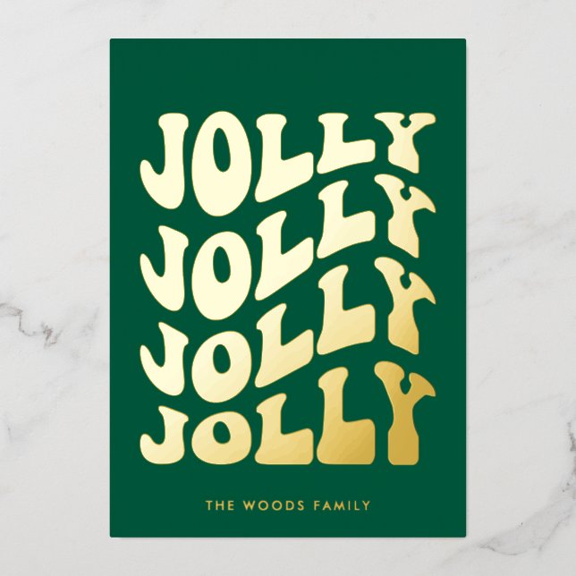 Jolly Groovy Wavy Green Christmas Gold Foil Holiday Card (Front)