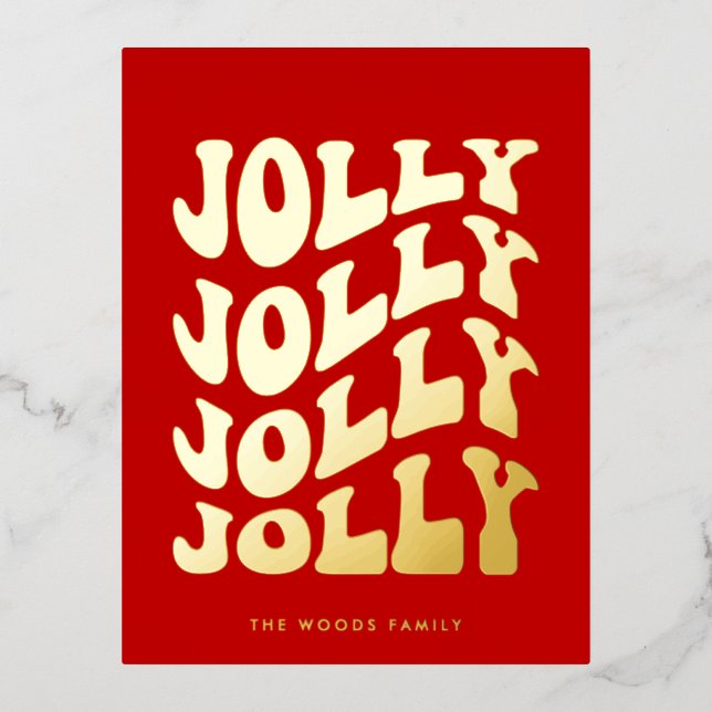 Jolly Groovy Wavy Red Christmas Gold Foil Holiday Postcard (Front)