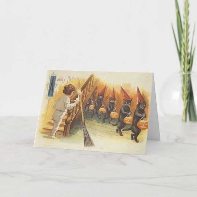 Jolly Halloween Cats Trick or Treating Card (Front)