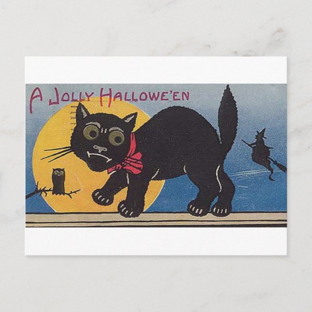 Jolly Halloween Vintage Cat Holiday Postcard (Front)