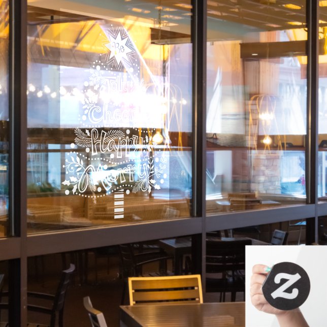 Jolly Happy Cheery Merry Christmas Tree Window Cli Window Cling (Restaurant Window)