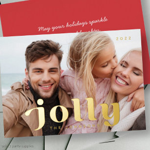 Jolly Happy Holidays Modern Simple Family Photo Foil Holiday Card