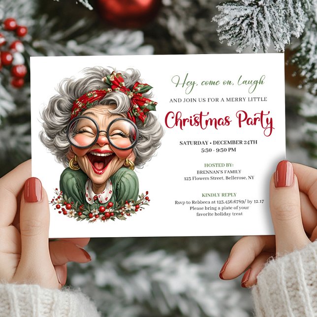 Jolly Holiday Grandma Cartoon Xmas Party Invite (Jolly Holiday Grandma Cartoon Xmas Party Invite)
