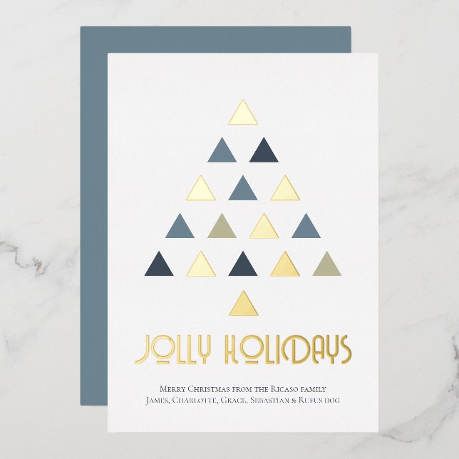 Jolly Holidays Christmas Tree Personalised Foil Holiday Card (Front/Back)