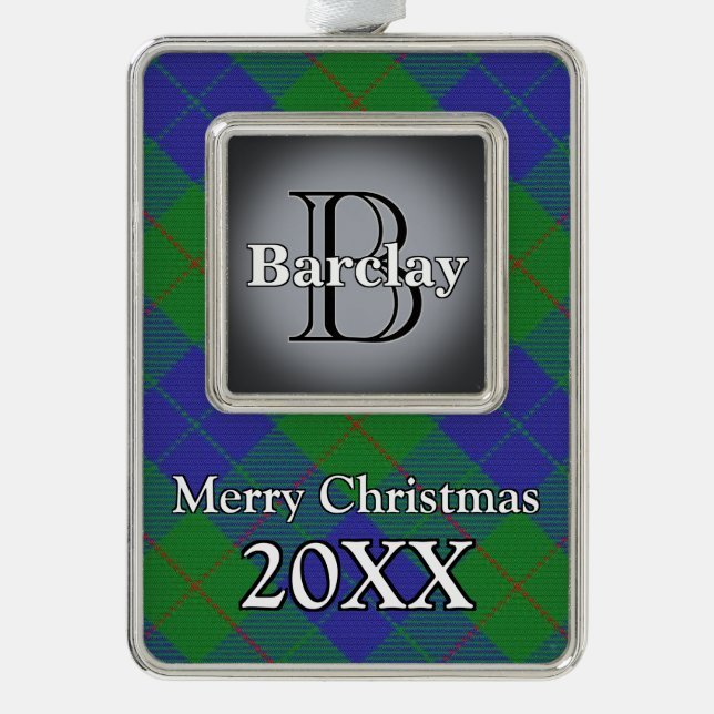 Jolly Holidays Clan Barclay Hunting Tartan Silver Plated Framed Ornament (Front)