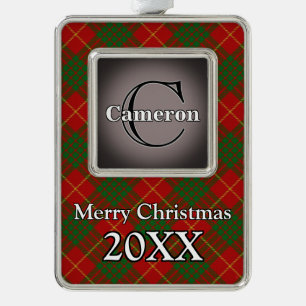 Jolly Holidays Clan Cameron Tartan Silver Plated Framed Ornament