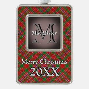 Jolly Holidays Clan MacAlister Tartan Silver Plated Framed Ornament