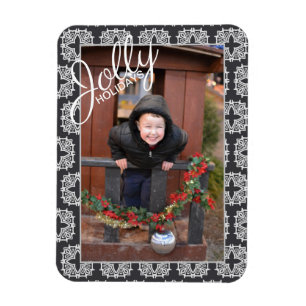 Jolly Holidays Pattern Single Photo Holiday Magnet
