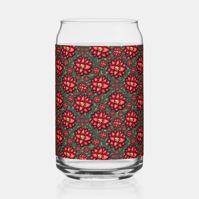 Jolly Holly Flower Christmas Design – Festive Can Glass (Front)