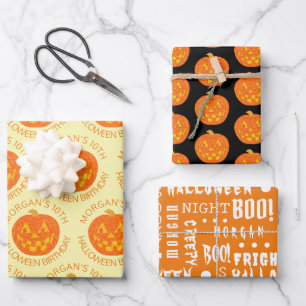 Jolly Jack O Lantern Cute Birthday Theme Halloween Wrapping Paper Sheet