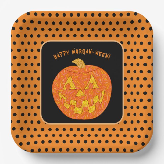 Jolly Jack O Lantern Cute Custom Happy Halloween Paper Plate (Front)