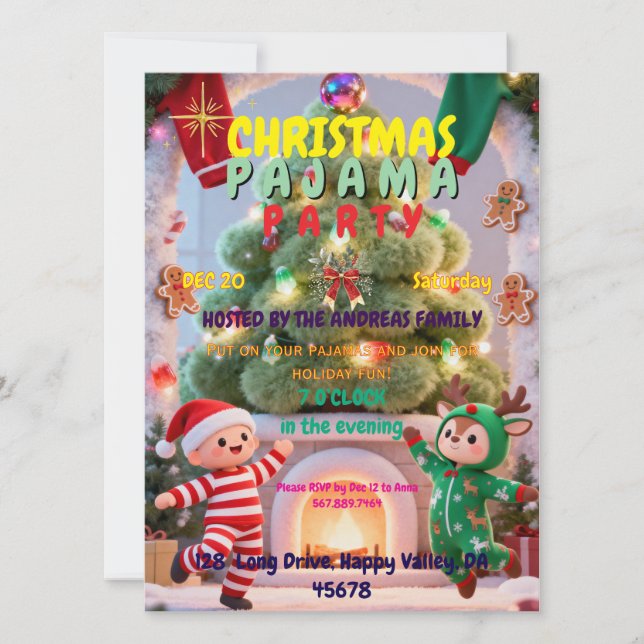 Jolly Jammies Christmas Party | Family Fun Invitation (Front)