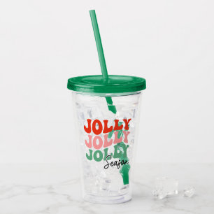 Jolly Jolly Jolly Season Retro Holiday Typography Acrylic Tumbler