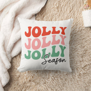 Jolly Jolly Jolly Season  Retro Holiday Typography Cushion