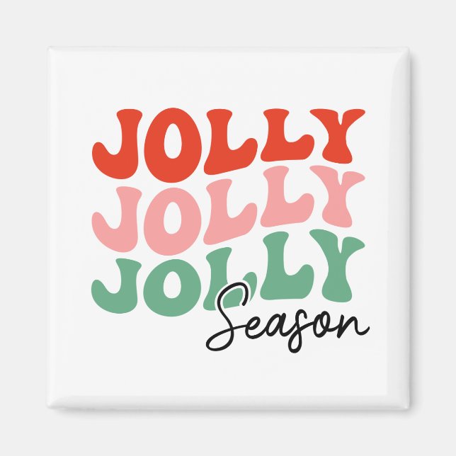 Jolly Jolly Jolly Season  Retro Holiday Typography Magnet (Front)