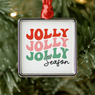 Jolly Jolly Jolly Season  Retro Holiday Typography Metal Tree Decoration