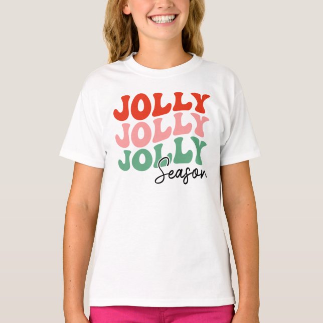 Jolly Jolly Jolly Season  Retro Holiday Typography T-Shirt (Front)
