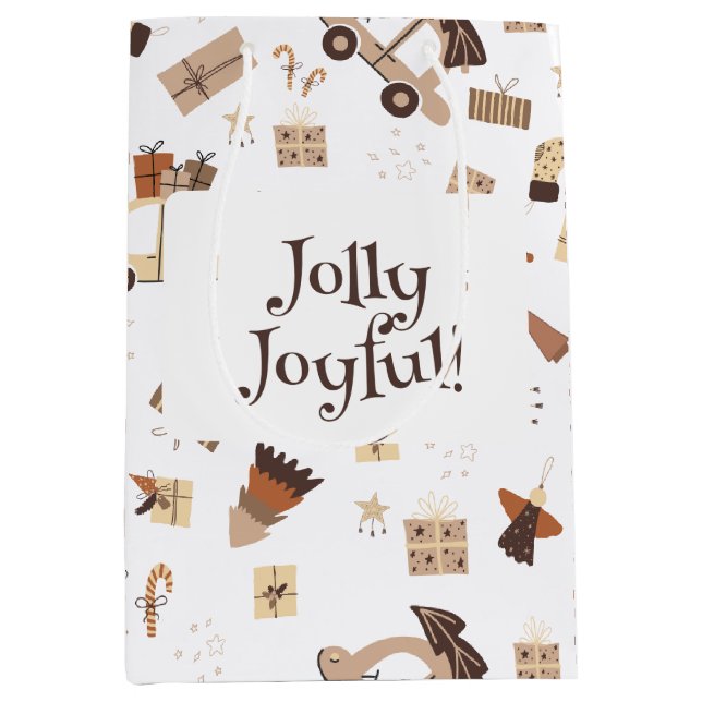 Jolly Joyful Boho Christmas Medium Gift Bag (Front)