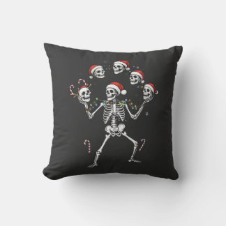 Jolly Juggling Skeleton Throw Pillow