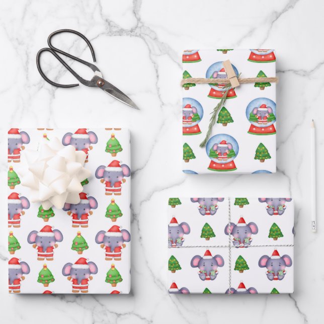 Jolly Jumbos Elephant Themed Christmas Wrapping Paper Sheet (Front)