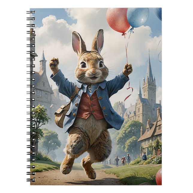 Jolly Jumping Rabbit with balloons Notebook (Front)