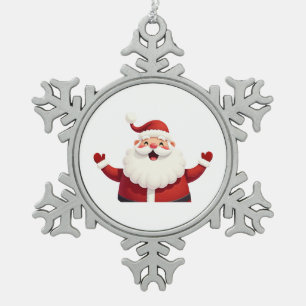 Jolly Kawaii Santa Claus Illustration Snowflake Pewter Christmas Ornament