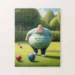 Jolly Lawn Bowler Man, Jigsaw Puzzle<br><div class="desc">Pictured Is A Cartoon Lawn Bowls Man On The Green With Bowls.</div>