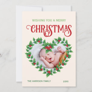 Jolly Leaf Heart Christmas Frame Photo Holiday Card