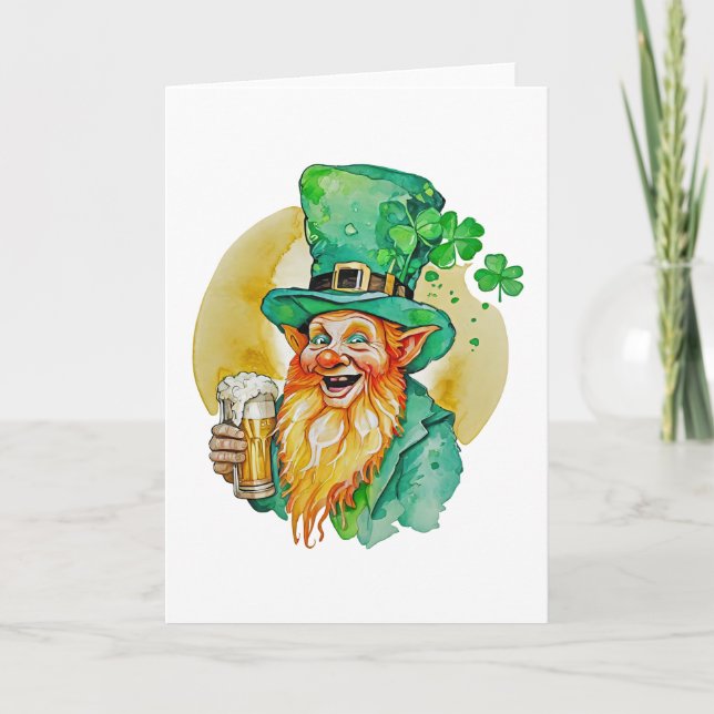Jolly Leprechaun Drinking Beer Shamrock Brew Pub  Card (Front)