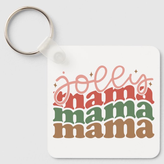 Jolly Mama Retro Groovy Christmas Holidays Key Ring (Front)
