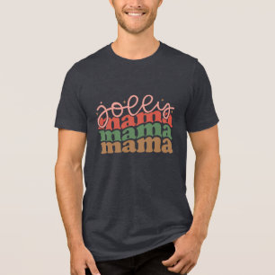 Jolly Mama Retro Groovy Christmas Holidays Tri-Blend Shirt