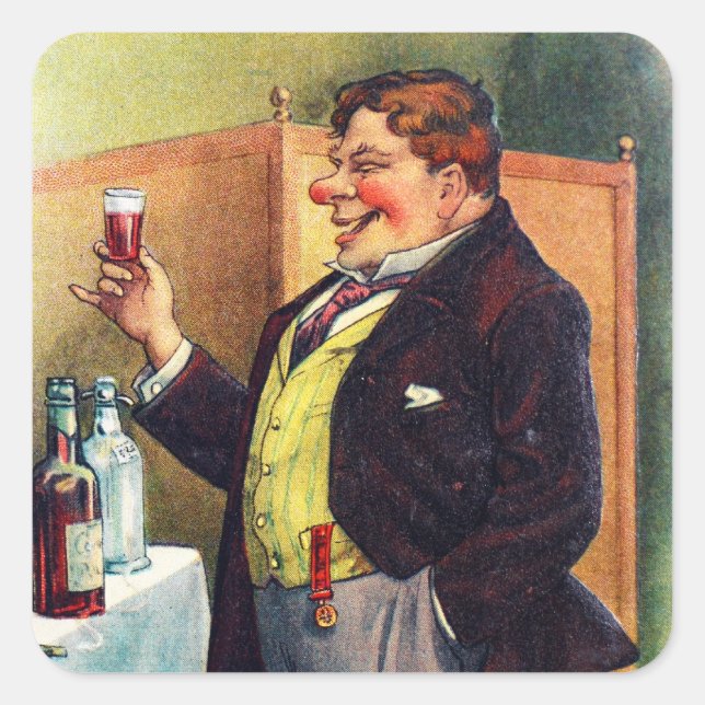 Jolly Man Toasting with Cognac Square Sticker (Front)