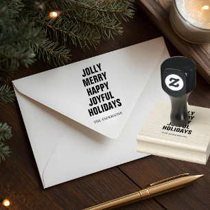Jolly Merry Happy Joyful Holidays Family Rubber Stamp
