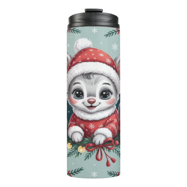 Jolly Mouse in Christmas Wreath Thermal Tumbler (Front)