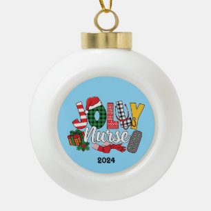 Jolly Nurse Ceramic Ball Christmas Ornament