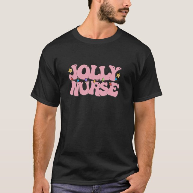 Jolly Nurse Christmas Lights Holiday Cheer Pullove T-Shirt (Front)