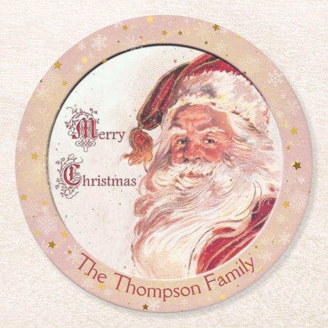 Jolly Old Santa Claus - Merry Christmas  Round Paper Coaster (Front)