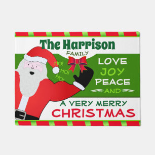 Jolly Old Santa with Your Family Name   Christmas Doormat