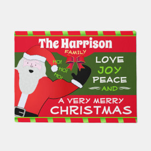 Jolly Old Santa with Your Family Name Christmas Doormat