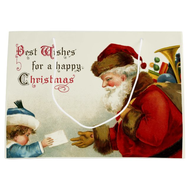 Jolly Old World Santa and Child Large Gift Bag (Front)
